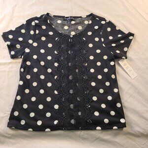 Thomas & Olivia Women's PL Shirt Black with white Polka dots New